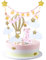 Kawailay Decorazione per torta di compleanno, per ragazze, Happy Birthday, ghirlanda per torte, topper per 1 compleanno, decorazione per torte, palloncini nuvole, stelle per baby shower, ragazze, rosa