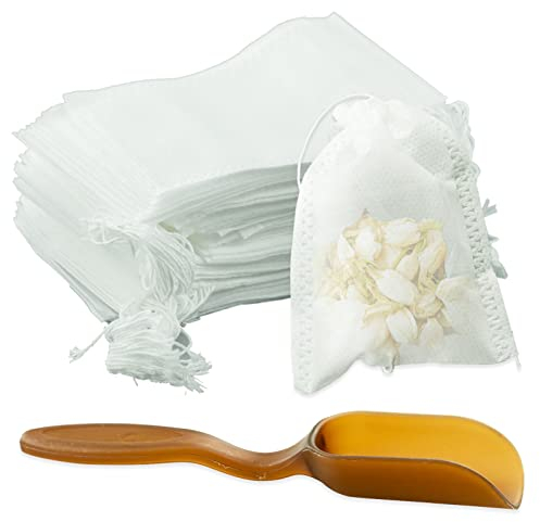 200 Stück Teebeutel Leeres, Teefilterbeutel Einweg, Teefilter Papier mit Kordelzug, Tea Bags mit Teelöffel, Teebeutel für Losen Tee Kaffee Gewürz Kräuterpulver (7 * 9cm)