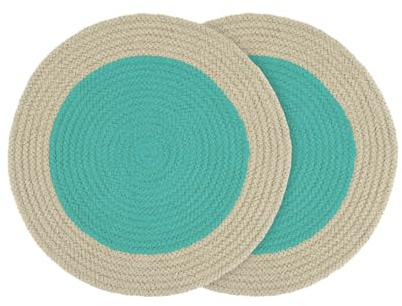 REMEMBER Baumwoll Tischsets Mint, 2er Set, Ø 38 cm – Runde Tischsets aus 100% Baumwolle, dekorative Platzsets für Esstisch, schützen Tischoberfläche und Sorgen für farbenfrohe Tischdekoration