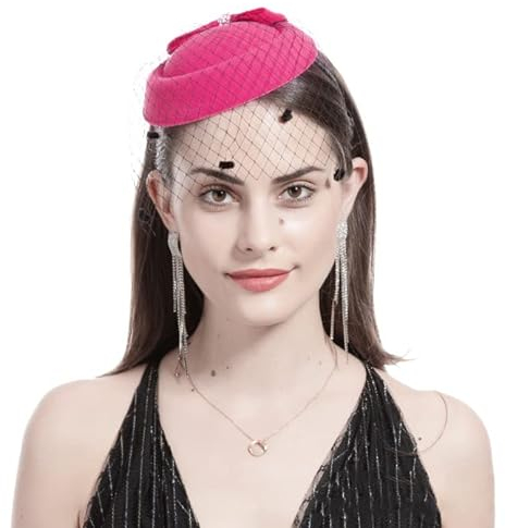 Haarschmuck Damen Fascinator Hut Filz Haarreif mit Schleife Damenhut Vintage Kopfschmuck Elegant Bankett Mesh Hut Haar Clip Mädchen Haarsband Party Filzhut Fasching Headwear Cocktail Karneval