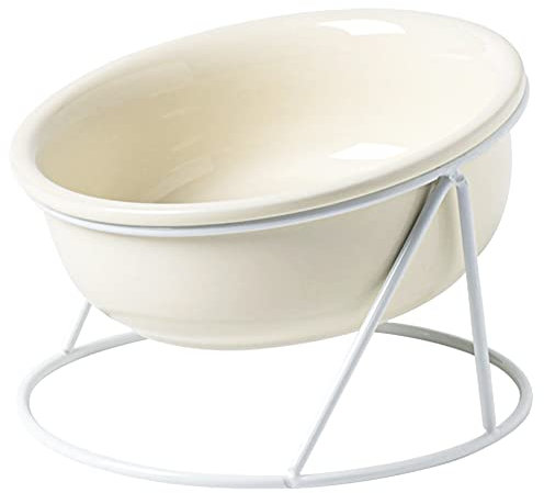 Ceramic Cat Food Bowl, Slanted Elevated Cats Bowl Prevent Backflow, Tilted Raised Dog Bowls, Pet Supplies for Cat Dog(350ML,Cream White)