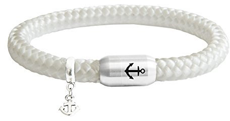 Paris Montana • Das Original Anker Gravur Segeltau Unisex Armband Mit Anker Anhänger Unisex Geflochten Handmade Hochwertiger Magnetverschluss Durchmesser 8mm (Weiß, 21.00 CM)