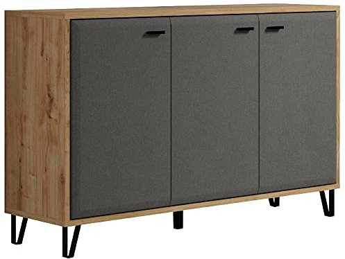 trendteam smart living - Sideboard Anrichte Kommode - Wohnzimmer - Blanshe - Aufbaumaß (BxHxT) 144 x 90 x 42 cm - Farbe Eiche Navarra mit Filz Dunkel Grau - 2122872C9