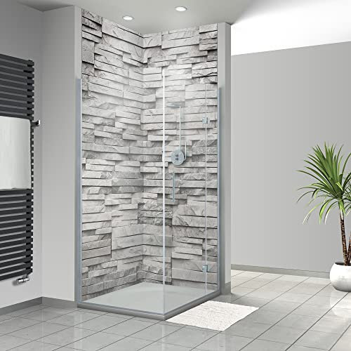 WANDFREUDE individuelle Duschrückwand Aluverbundplatte auf Maß (2 Stück - Hellgrauer Stein - Premium Brillant Lack) – Dusche Wandverkleidung Duschwandverkleidung Duschrückwände