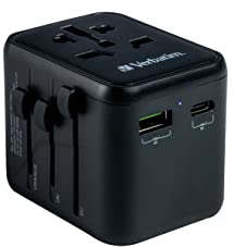 Verbatim Universal Reiseadapter UTA‑02, Steckdosenadapter mit USB‑A, USB-C Anschluss, Reisestecker für Laptop, Handy, Kamera und Co, weltweit einsetzbar, 100-250V [Kein Verkauf/Versand in die Schweiz]