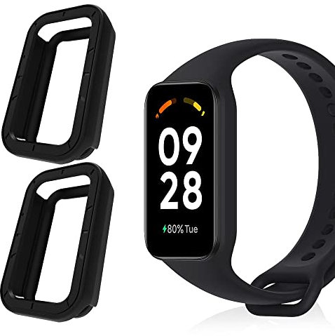 Niboow Funda [2-Piezas] para Xiaomi Smart Band 8 Active/Redmi Smart Band 2, Protección Carcasa TPU Flexible antirrayas Protectora para Xiaomi Smart Band 8 Active/Redmi Smart Band 2 - Negro + Negro