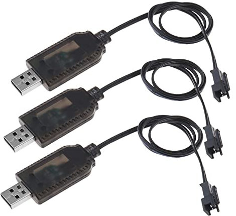OTOTEC 3PCS Battery USB Charger Cable for RC Car Battery Output 6.0V 250mA SM 2P Connector Plug Power Adapter Charging Cable Black