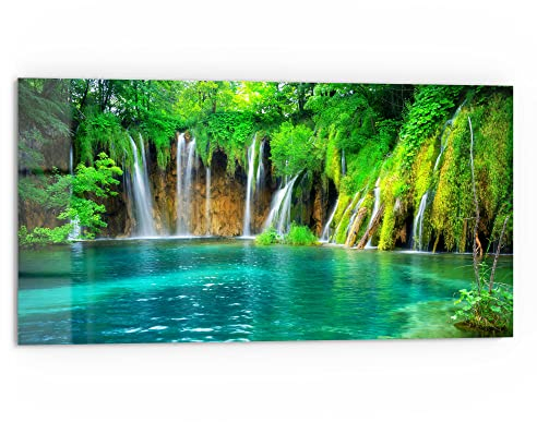 DEQORI Küchenrückwand Glas | Motiv Wasserfälle in Kroatien | 80x40 cm | Bad- oder Herd-Rückwand | Herdblende Spritzschutz für Küche & Badezimmer | moderne Deko für Fliesenspiegel