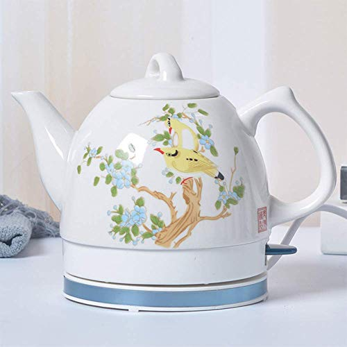Bollitore elettrico in ceramica wireless, teiera retrò da 1 litro, acqua rapida per tè, caffè, zuppa, base di farina d'avena rimovibile, protezione per bollitura a secco, bianco 1000 W, bollitori