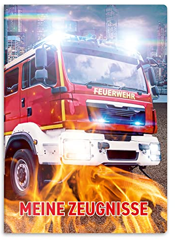itenga Zeugnismappe mit Motiv DIN A4 stabile Dokumentenmappe Sichtbuch für Zeugnisse - 20 stabile Hüllen - für Kinder Jugendliche Schüler Mädchen Jungen (Motiv Feuerwehr)