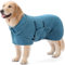 PETTOM Hundebademantel Mikrofaser Schnelltrockend, Bademantel Hund Baumwolle Super Saugfähig, Bademantel für Große Mittelgroße und Kleine Hunde (M, Blau)
