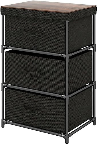 CASART Chest of Drawers, 2/3 Drawers Fabric Storage Cabinet with Wooden Top, Metal Frame Dresser Organizer for Bedroom Living Room Hallway Office (Black, 3-Drawer)
