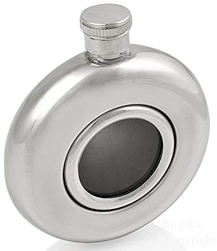 Personalised 5oz Round Hip Flasks with A See-Through Window - Gold or Silver (Silver, Stock Box)