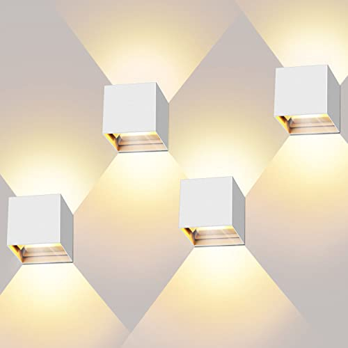 Kingwei 4 Stücke LED Wandlampen Innen 12W Mit Einstellbar Abstrahlwinkel Wandleuchten Innen Weiss Wandbeleuchtung Warmweiß 3000K Außenwandleuchten IP65