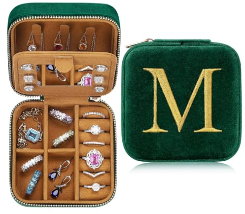 TINGN Kleine Schmuckschatulle mit Anfangsbuchstaben M Initiale Schmuckkästchen Travel Organizer Box Geschenke für Damen Mädchen Geschenke für Weihnachten Geburtstage Hochzeit Brautjungfer