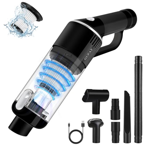 GUPAY Akku Handstaubsauger, 12000Pa Tragbar Kabelloser Handstaubsauger, EINE-Tasten-Staubentfernungs, Autostaubsauger mit Waschbar HEPA-Filter, Handsauger Staubsauger für Auto,Haus,Küche und Tierhaare