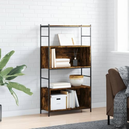 QJBSAVVA Bücherregal, Standregal Wandregal Vorratsschrank Bücherregal Geeignet für Flur Badezimmer Keller Schlafzimmer Räuchereiche 80x30x145,5 cm Holzwerkstoff und Eisen
