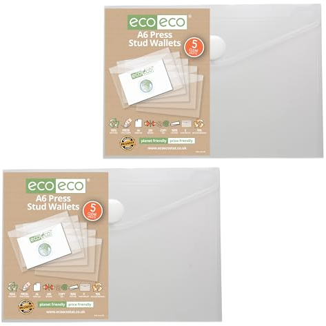 eco-eco A6 95% recycelte transparente Kunststoff-Ordner mit Druckknopf, 10 Stück, eco155 x 2