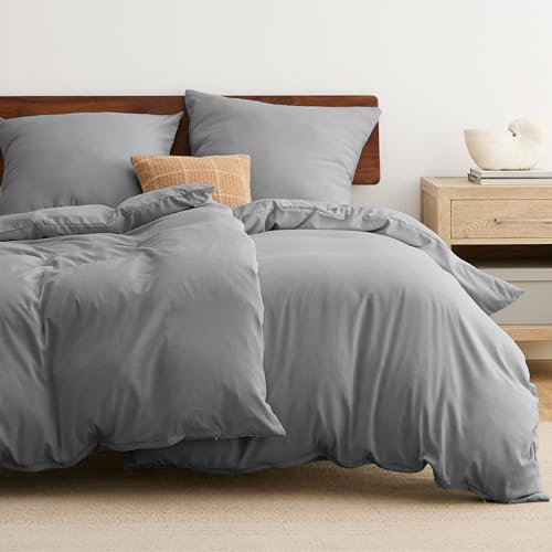 BEDSURE Bettwäsche 135x200 4teilig Grau - Weiche Vorgewaschene ÖKO-TEX Polyester Mikrofaser Bettwäsche-Set, 2 Bettbezug 135x200 cm mit Reißverschluss und 2 Kissenbezüge 80x80 cm