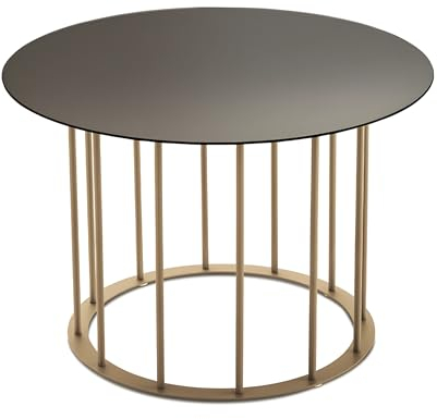MONDO VIRO un mondo a casa tua Mondo Viro Eleganter Couchtisch Mute mit Metallfuß (beige/gehämmertes rauchiges Glas, mittlerer Couchtisch - cm Ø 60 x 40 h)