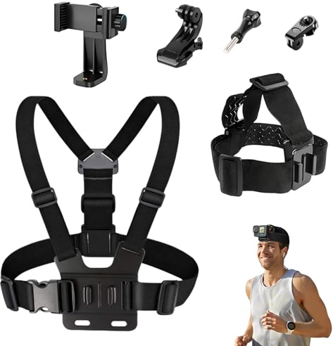 SRTSTR Lot de 6 Harnais Poitrine Fixation Sangles de Caméra d'action Harnais Tete Bandeau Harnais Telephone 3 en 1 Support de Caméra Sport Compatible avec GoPro Hero DJI Osmo Caméras et Telephone