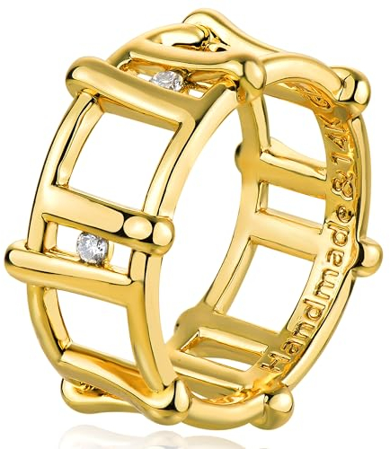 Jenosy 14K Vergoldete Link Cubic Zirconia Ring Gold Damen Hypoallergene Ringe für Frauen und Mädchen Size 6-8 (8)