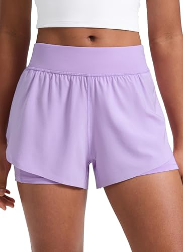 CRZ YOGA Mädchen 2 in 1 Dolphin Athletic Shorts | Hohe Taille, Schnell trocknend, Leicht, Taschen, Split, für Teenager
