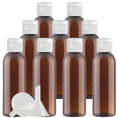 PQPAUTY 48 pièces 60ml Marron Vide Plastique Bouteille avec Blanc Bouchon à Bascule de Lotion pour crèmes gels shampooing lotions