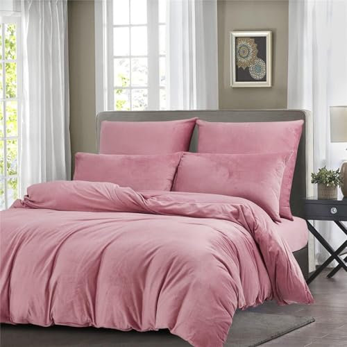 Gezu Housse de Couette Hiver 140x200cm Rose Flanelle Velours Double Face Épaissie Chaude Parure de Lit Adulte Literie 1 Personne avec 1 Taies d'oreiller 65x65cm avec Fermeture Éclair