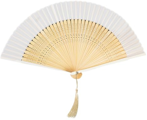 KBRPEY Eventail Pliant Élégant Blanc Éventail en Bambou Soie de Style Vintage Chinois Éventail à Main Portables Convient pour Le Décoration de la Maison Spectacle de Danse