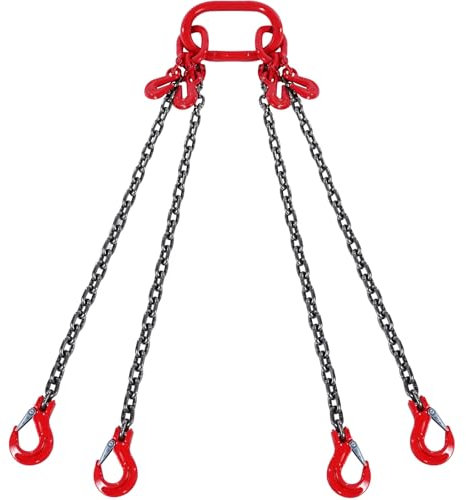 VEVOR Imbracatura a catena di sollevamento a 4 gambe con ganci e regolatori, 6 mm x 150 cm, Capacità di carico 2993 kg, Grado 80 per carrello elevatore, Paranco a motore, Banchina, Cantiere, Fabbrica