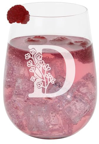 D Personalised Monogram Initial Etched Stemless Gin Glass - Engraved Name Gift for Her or Him - 590ml