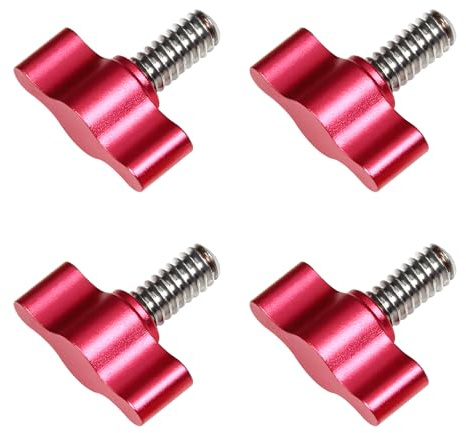 YUEARN 4Pcs 1/4-20 x 1/2 Thumb Screw, Stainless Steel Standard/Coarse Thread Thumbscrew, Red Aluminum Tee Wing Knob