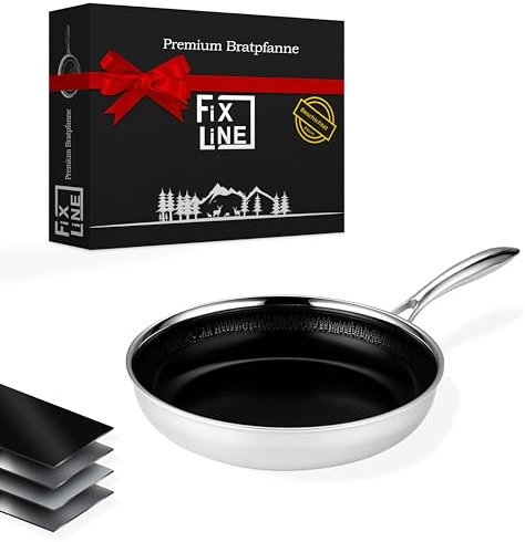 FIXLINE® Servier & Schmorpfanne 30cm Black Forest Design - Keramische Beschichtung - extra hoher Rand 6,5cm - alle Herdarten inkl. Induktion - Backofen geeignet bis 230°C
