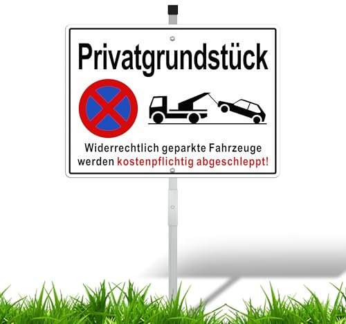 TAKULA 35 * 25CM Parkplatzschild mit Pfosten-Parken Verboten Privatgrundstück,Geeignet für den Einsatz in Wohnungen, auf Firmengeländen, Parkplätzen usw.
