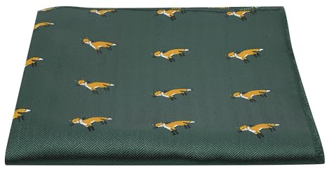 King & Priory Dunkelgrünes Fischgrätenmuster, bestickt, Fuchs, Einstecktuch, grün, Einheitsgröße