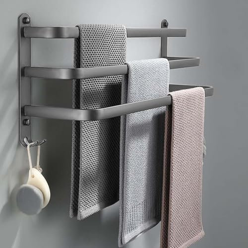 60CM Handtuchhalter Ohne Bohren, Handtuchhalter Grau, Handtuchhalter Bad, Handtuchhalter Wand Badezimmer Zubehör Set, Handtuchhalter Küche Handtuchstange Ohne Bohren