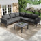 Merax Gartenmöbel-Set 4-5 Sitzer – Outdoor Lounge Set mit Tisch aus gehärtetem Glas, verzinkter Eisenrahmen, wetterfest, inklusive 10 cm Dicker Sitzpolster & Kissen, Grau, mit verstellbaren Beinen