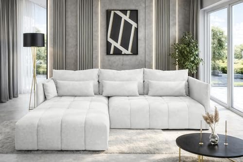 AXLIVING Weiß Ecksofa mit Schlaffunktion und Bettkasten Cosmova 245cm