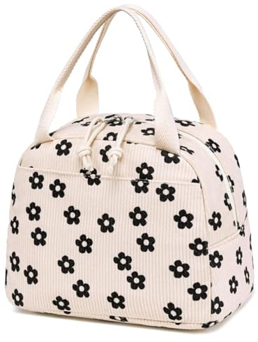 EDLMKM Insulated Lunch Bag for Women & Kids, Cute Corduroy Cool Bag Lunch Box Container, Reusable Leakproof Cooler Bags Tote with Insulated Liner, Thermal Freezer Bags for Work School Travel Picnic