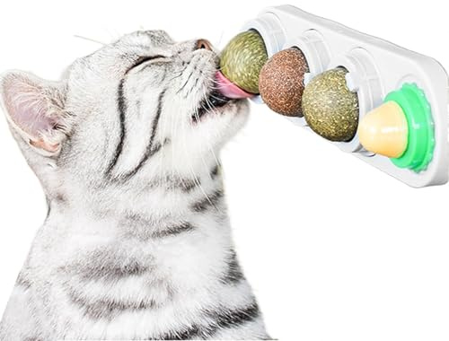 AMSGANK Palline di Erba Gatta, Giochi per Gatti Giocattolo di Erba Gatta Autoadesiva Commestibili Girevoli Naturali Catnip Ball per la Pulizia dei Denti Giocattolo di Menta del Gatti