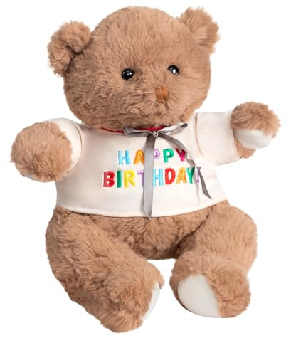 BEJOY Teddybär Süße Weiche Stofftier mit „Happy Birthday” T-Shirt, Klein Plüschtier Teddy Geschenk für Kinder und Freunde