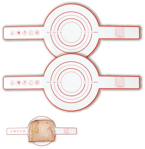 Lot de 2 tapis de cuisson en silicone avec poignée, réutilisables, pour pain et pâte, tapis de cuisson antiadhésif, résistant à la chaleur, tapis en silicone pour four, rouge