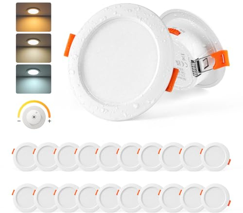 Sineyon Einbaustrahler LED Dimmbar, 20er Set 5W LED Spots 230V Flach Warmweiß Neutralweiß Kaltweiß, Spots Deckenleuchte 65-80mm Lochmaß, IP44 Deckenspots Einbauleuchten für Badezimmer Wohnzimmer