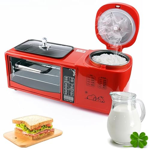 YXYLJOZ Four-In-One Breakfast Machine With Double Oven, Electric Steamer, Electric Frying Pan, Touch Screen Control, Suitable For Family Breakfast (Red)