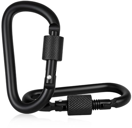 2 Pcs Locking Carabiner, 12KN 1224KG Heavy Duty Carabiner Clips Aluminum Alloy D Ring Load Capacity Screwgate Rustproof Hammock Camping Yoga Swing Dog Leash Backpack Hiking Fishing Outdoor Gear Black