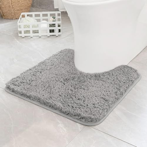CERCTLA Tapis de Toilette Absorbant, Super Épais et Super Absorbant, Tapis Contour WC Antidérapant Lavable en Forme de U, en Microfibre Douce pour Salle Bain Toilette, 50 x 40 cm (Gris)