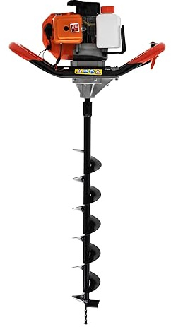 Shalmidor Benzin Erdbohrer 1,9 kW | 8500 U/min, 1,98 PS Einzylindermotor, Benzin Bohrgerät mit 3 Bohrern (4-6-8 Zoll), max. Tiefe 80 cm, Bohrer mit ergonomischer Griff für Zaunbau, Garten (1,9KW)
