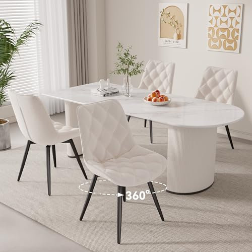 Hawthyhome 360° Esszimmerstühle 4er Set Drehstuhl Polsterstuhl Weiß | Künstlicher Stoff Esszimmerstuhl,Küchenstuhl mit Rückenlehne,Moderne Sessel für Küche,Wohnzimmer,Balkon,Restaurant,Büro