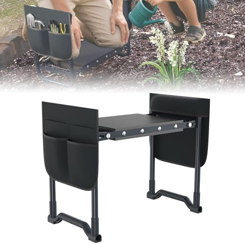 ACXIN Kniebank Gartenarbeit Gartenhocker mit dickeren und breiteren Eva-Schaumpolstern und 2 Werkzeugtaschen, Belastbar bis 180 kg, Gelenke und Knie schützen(Anthrazit)
